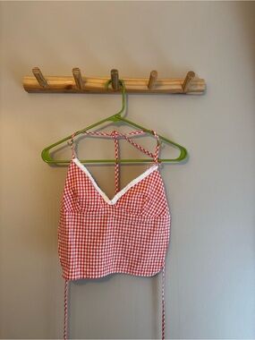 Women’s Red and White Backless Top
